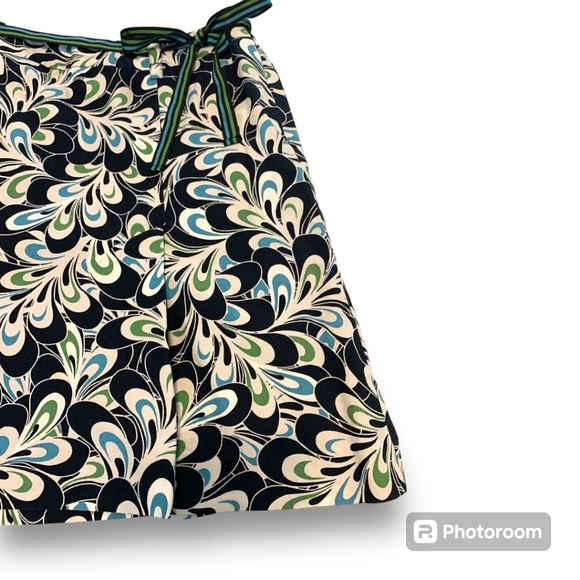 NWOT Loft Pleated Size 4P Black Blue Paisley Belted Knee Length Skirt - Picture 6 of 7